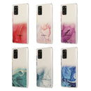 For Samsung Galaxy Note 20 Marble Pattern Glittery Powder Shockproof TPU Case with Detachable Buttons(Purple)