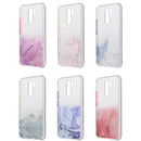 For Xiaomi Redmi 9 Marble Pattern Glittery Powder Shockproof TPU Case with Detachable Buttons(Purple)