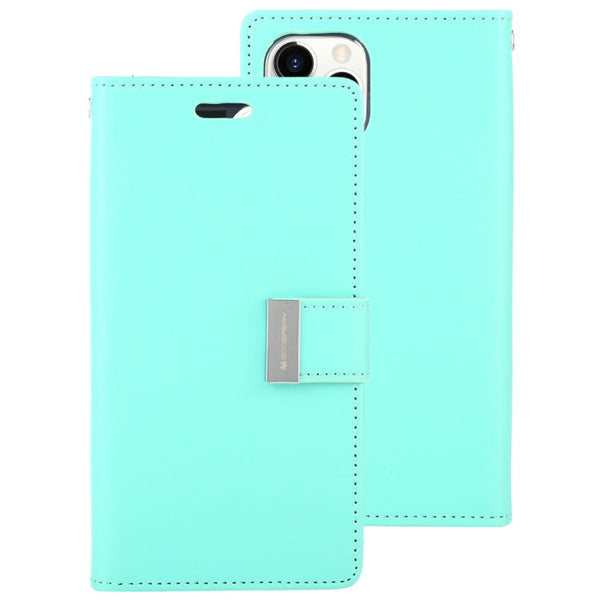 For iPhone 12 / 12 Pro GOOSPERY RICH DIARY Crazy Horse Texture Horizontal Flip Leather Case with Holder & Card Slots & Wallet(Mint Green)