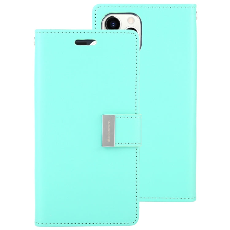 For iPhone 12 / 12 Pro GOOSPERY RICH DIARY Crazy Horse Texture Horizontal Flip Leather Case with Holder & Card Slots & Wallet(Mint Green)