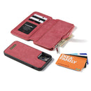 For iPhone 12 / 12 Pro CaseMe-007 Crazy Horse Texture Detachable Horizontal Flip PU Leather Case, with Card Slot & Holder & Zipper Wallet & Photo Frame(Red)