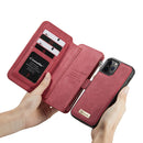 For iPhone 12 / 12 Pro CaseMe-007 Crazy Horse Texture Detachable Horizontal Flip PU Leather Case, with Card Slot & Holder & Zipper Wallet & Photo Frame(Red)