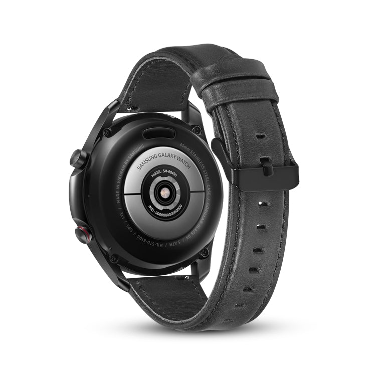 For Samsung Galaxy Watch 3 41mm Flat Texture Leather Watch Band(Black)