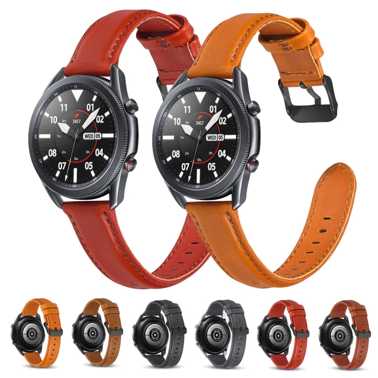 For Samsung Galaxy Watch 3 41mm Flat Texture Leather Watch Band(Black)