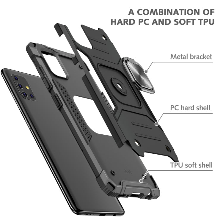 For Samsung Galaxy A51 Magnetic Armor Shockproof TPU + PC Case with Metal Ring Holder(Black)