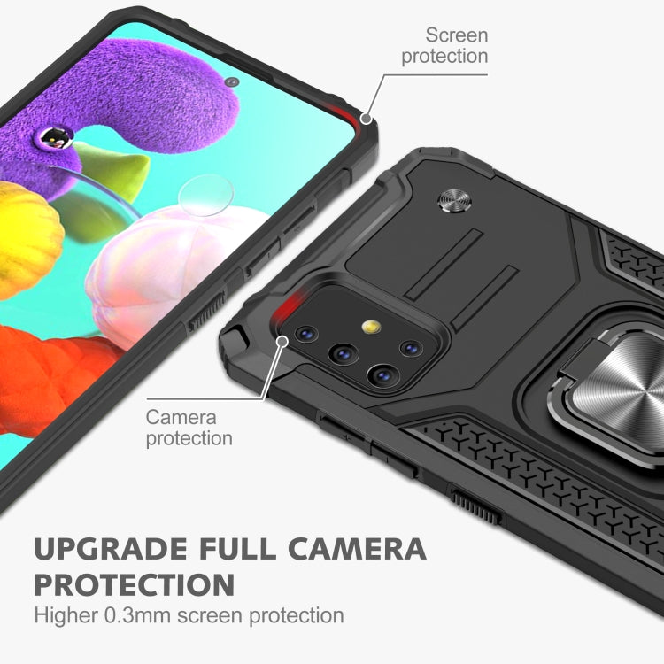 For Samsung Galaxy A51 Magnetic Armor Shockproof TPU + PC Case with Metal Ring Holder(Black)