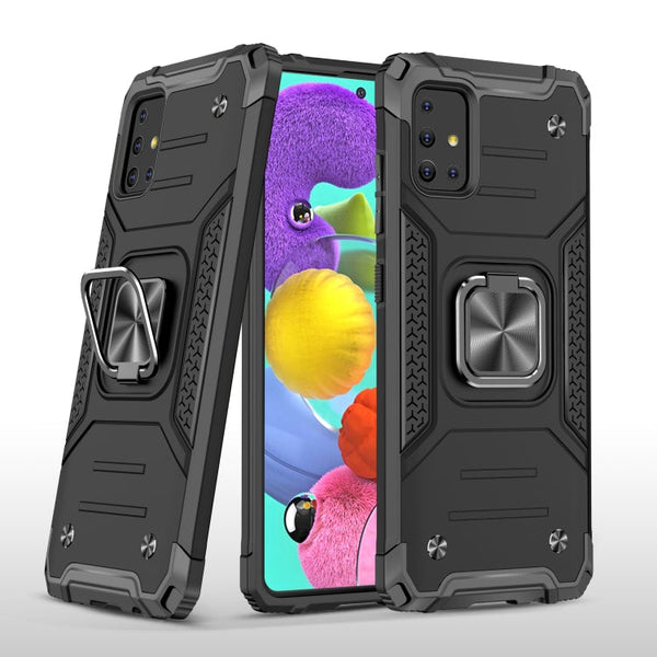For Samsung Galaxy A51 Magnetic Armor Shockproof TPU + PC Case with Metal Ring Holder(Black)