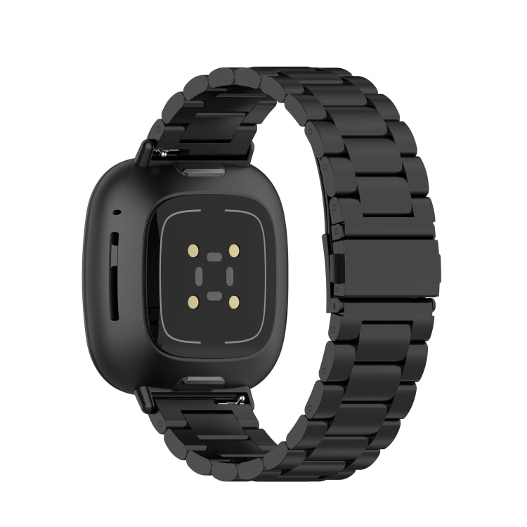 For Fitbit Versa 3 / Fitbit Sense 3-Beads Stainless Steel Watch Band with Disassembly Tools(Black)