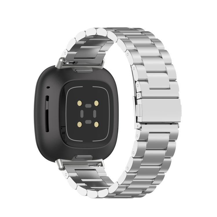 For Fitbit Versa 3 / Fitbit Sense 3-Beads Stainless Steel Watch Band with Disassembly Tools(Silver)