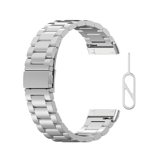 For Fitbit Versa 3 / Fitbit Sense 3-Beads Stainless Steel Watch Band with Disassembly Tools(Silver)