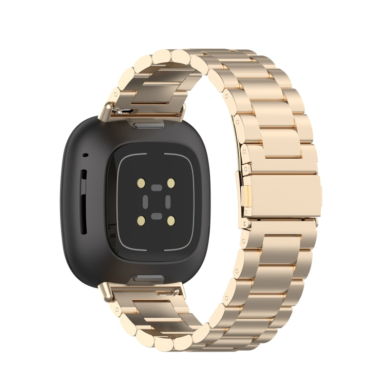 For Fitbit Versa 3 / Fitbit Sense 3-Beads Stainless Steel Watch Band with Disassembly Tools(Champagne Gold)