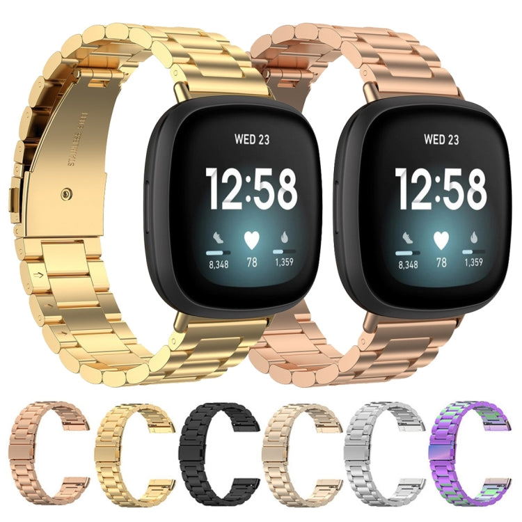 For Fitbit Versa 3 / Fitbit Sense 3-Beads Stainless Steel Watch Band with Disassembly Tools(Official Gold)
