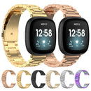 For Fitbit Versa 3 / Fitbit Sense 3-Beads Stainless Steel Watch Band with Disassembly Tools(Black)