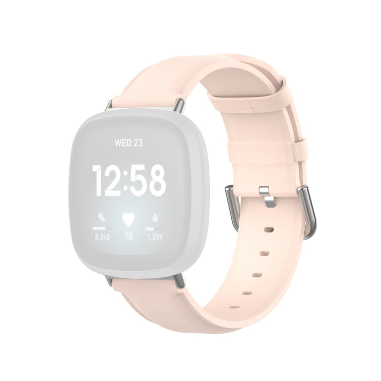 For Fitbit Versa 3 / Fitbit Sense Round Tail Leather Watch Band, Size: Free Size(Light Pink)
