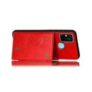 For OPPO A53 Double Buckle PU + TPU Shockproof Magnetic Protective Case with Card Slot & Holder(Red)