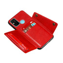 For OPPO A53 Double Buckle PU + TPU Shockproof Magnetic Protective Case with Card Slot & Holder(Red)