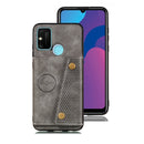 For OPPO A53 Double Buckle PU + TPU Shockproof Magnetic Protective Case with Card Slot & Holder(Grey)