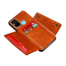 For OPPO A53 Double Buckle PU + TPU Shockproof Magnetic Protective Case with Card Slot & Holder(Light Brown)