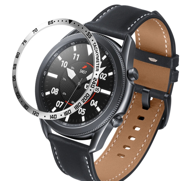 For Samsung Galaxy Watch 3 45mm Smart Watch Steel Bezel Ring, E Version(Silver Ring Black Letter)