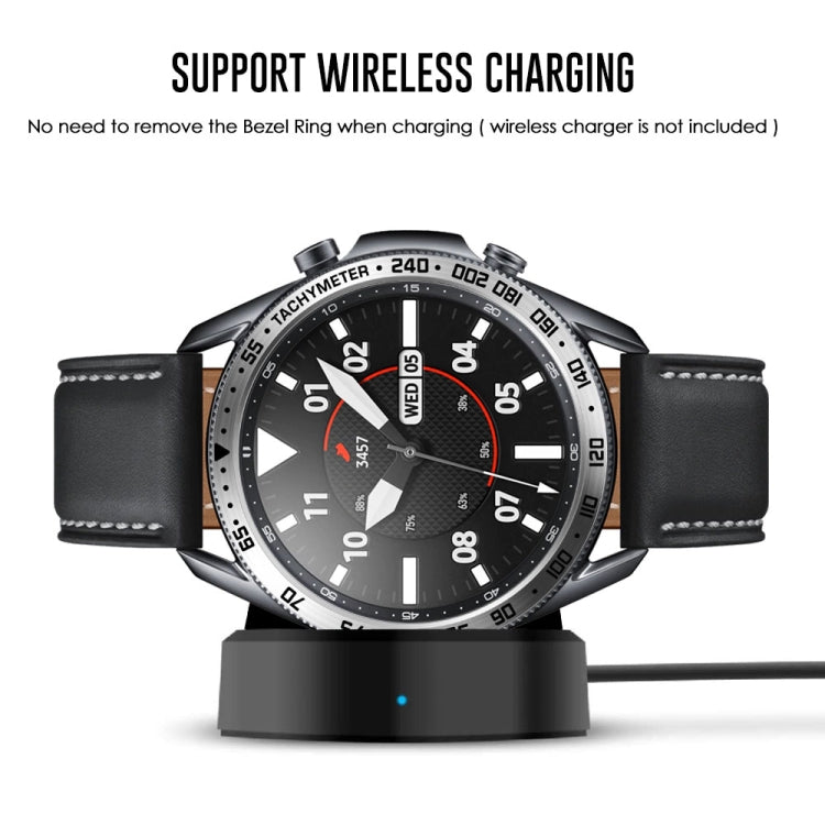 For Samsung Galaxy Watch 3 45mm Smart Watch Steel Bezel Ring, E Version(Silver Ring Black Letter)