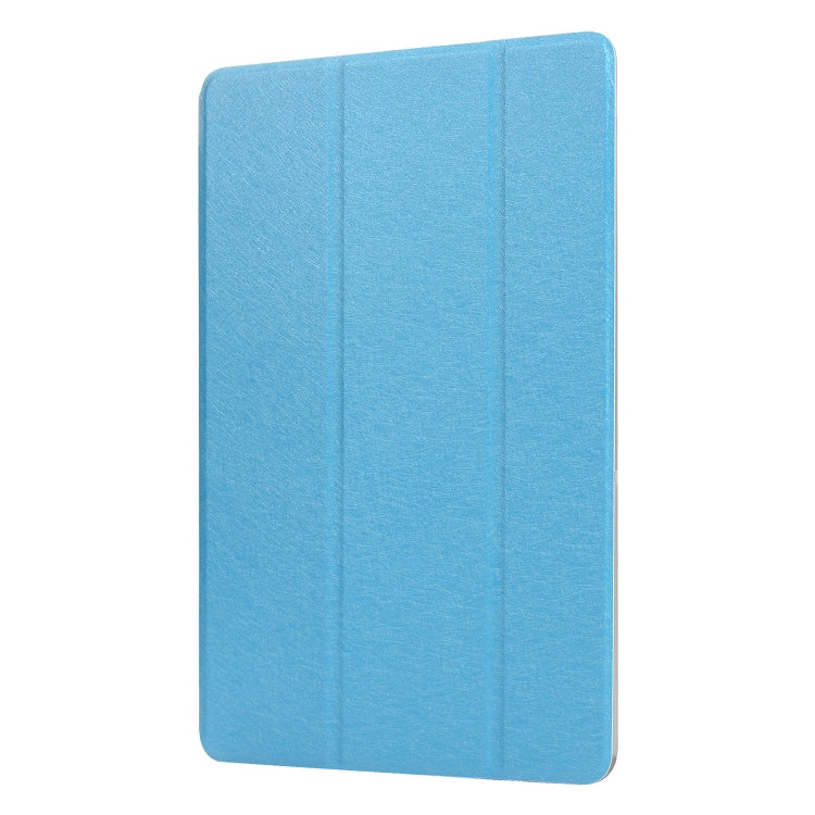 For Samsung Galaxy Tab A7 10.4 T500 TPU Silk Texture Three-fold Horizontal Flip Leather Case with Holder(Light Blue)