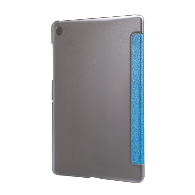 For Samsung Galaxy Tab A7 10.4 T500 TPU Silk Texture Three-fold Horizontal Flip Leather Case with Holder(Light Blue)