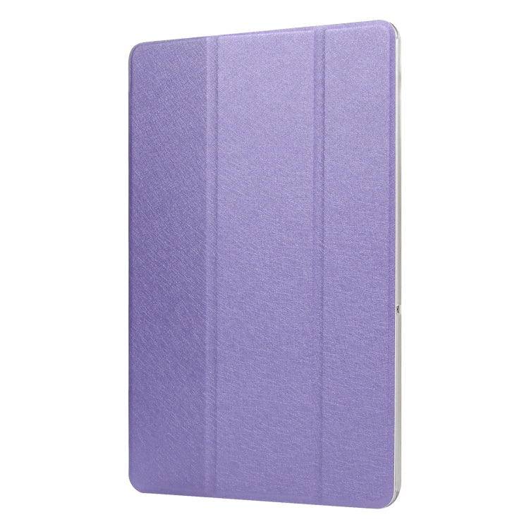 For Samsung Galaxy Tab A7 10.4 T500 TPU Silk Texture Three-fold Horizontal Flip Leather Case with Holder(Purple)