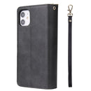 For iPhone 11 Pro Max Zipper Wallet Bag Horizontal Flip PU Leather Case with Holder & 9 Card Slots & Wallet & Lanyard & Photo Frame(Black)
