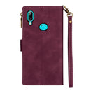 For Samsung Galaxy A20 / A30 Zipper Multi-card Slots Horizontal Flip PU Leather Case with Holder & Card Slots & Wallet & Lanyard & Photo Frame(Wine Red)