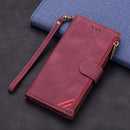 For Samsung Galaxy A20 / A30 Zipper Multi-card Slots Horizontal Flip PU Leather Case with Holder & Card Slots & Wallet & Lanyard & Photo Frame(Wine Red)