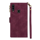 For Samsung Galaxy A20s Zipper Multi-card Slots Horizontal Flip PU Leather Case with Holder & Card Slots & Wallet & Lanyard & Photo Frame(Wine Red)