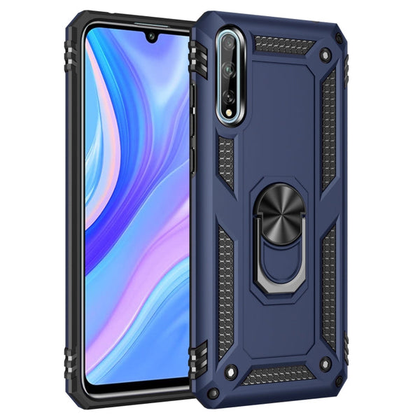 For Huawei Y8p Shockproof TPU + PC Protective Case with 360 Degree Rotating Holder(Blue)
