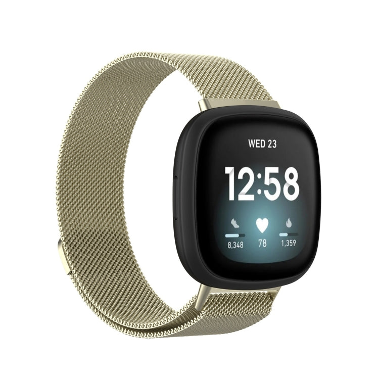 For Fitbit Versa 3 Milanese Watch Band, Size:S 202mm(Champagne Gold)