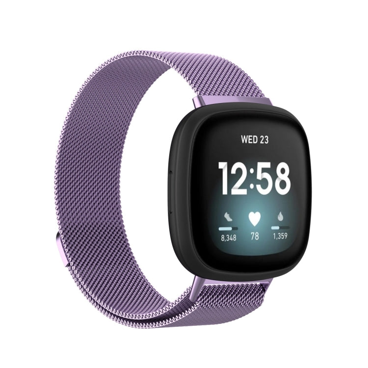For Fitbit Versa 3 Milanese Watch Band, Size:L 230mm(Light Purple)