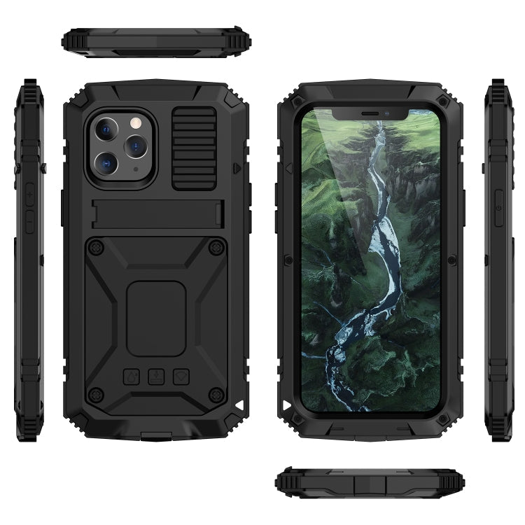 R-JUST Shockproof Waterproof Dust-proof Metal + Silicone Protective Case with Holder For iPhone 12 Pro Max(Black)