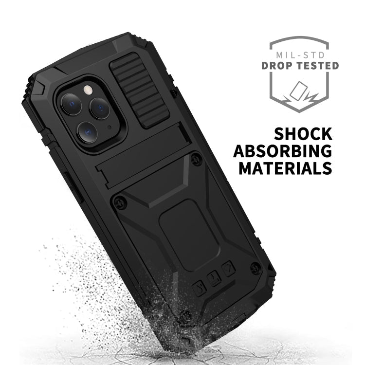R-JUST Shockproof Waterproof Dust-proof Metal + Silicone Protective Case with Holder For iPhone 12 Pro Max(Black)