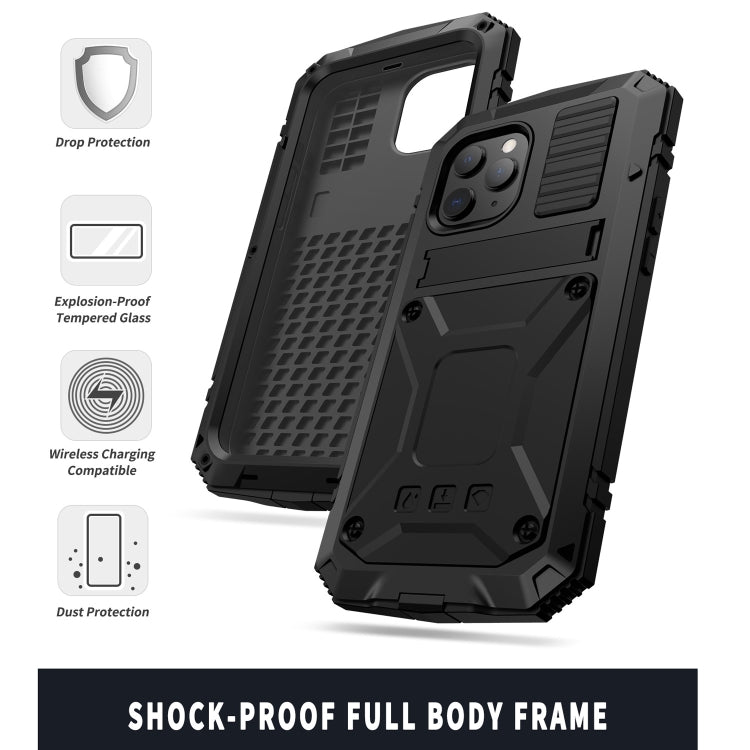 R-JUST Shockproof Waterproof Dust-proof Metal + Silicone Protective Case with Holder For iPhone 12 Pro Max(Black)