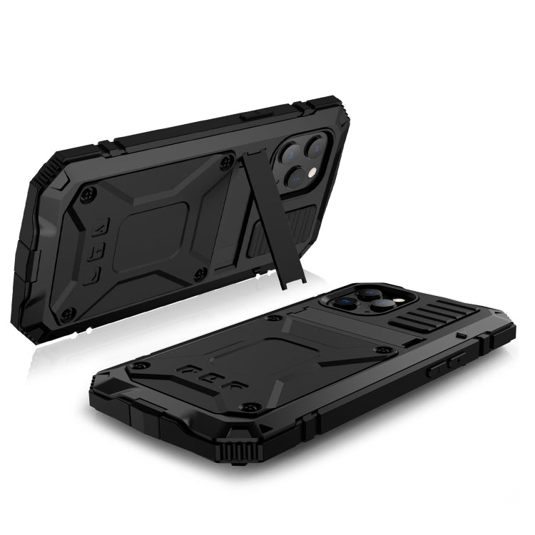 R-JUST Shockproof Waterproof Dust-proof Metal + Silicone Protective Case with Holder For iPhone 12 Pro Max(Black)