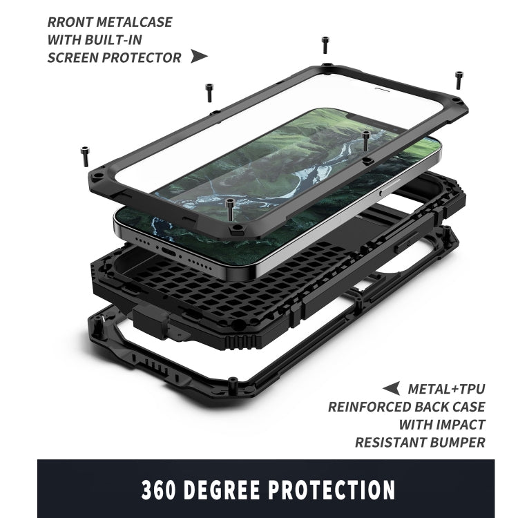 R-JUST Shockproof Waterproof Dust-proof Metal + Silicone Protective Case with Holder For iPhone 12 Pro Max(Black)