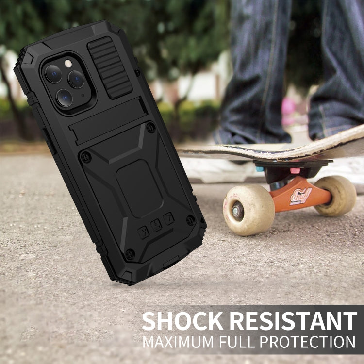 R-JUST Shockproof Waterproof Dust-proof Metal + Silicone Protective Case with Holder For iPhone 12 Pro Max(Black)