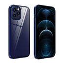 Double Sides Tempered Glass Magnetic Adsorption Metal Frame Anti-peep Screen Case For iPhone 12 Pro Max(Blue)