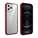 Double Sides Tempered Glass Magnetic Adsorption Metal Frame Anti-peep Screen Case For iPhone 12 / 12 Pro(Red)