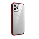 Double Sides Tempered Glass Magnetic Adsorption Metal Frame Anti-peep Screen Case For iPhone 12 / 12 Pro(Red)