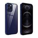 Double Sides Tempered Glass Magnetic Adsorption Metal Frame Anti-peep Screen Case For iPhone 12 / 12 Pro(Blue)