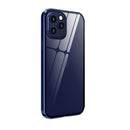 Double Sides Tempered Glass Magnetic Adsorption Metal Frame Anti-peep Screen Case For iPhone 12 / 12 Pro(Blue)