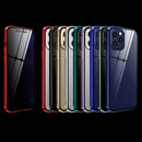 Double Sides Tempered Glass Magnetic Adsorption Metal Frame Anti-peep Screen Case For iPhone 12 / 12 Pro(Red)