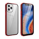 Double Sides Tempered Glass Magnetic Adsorption Metal Frame HD Screen Case For iPhone 12 / 12 Pro(Red)