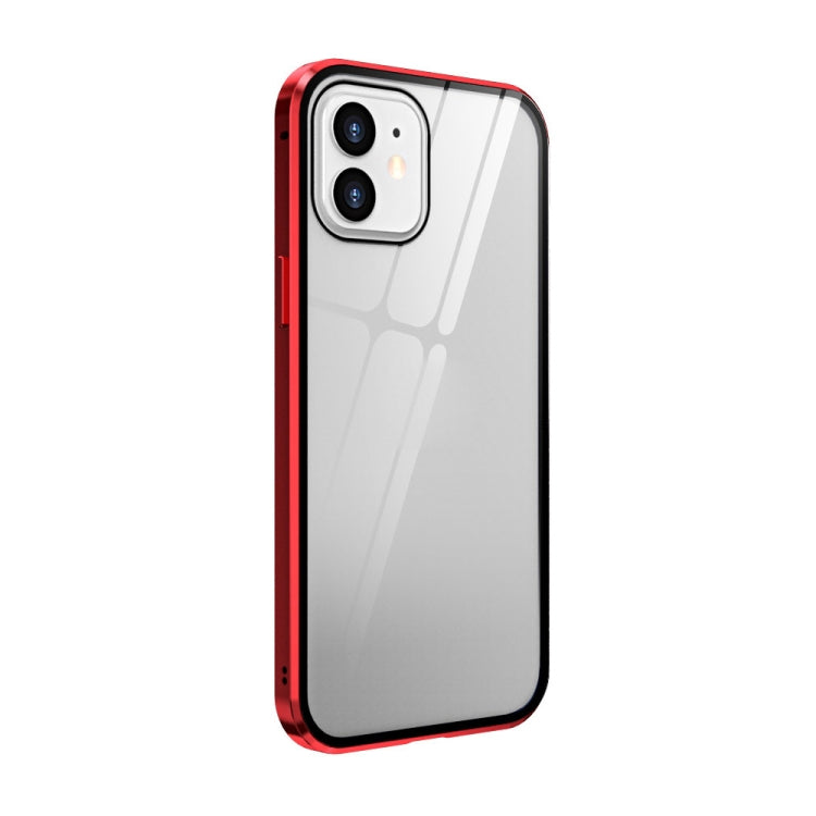 Double Sides Tempered Glass Magnetic Adsorption Metal Frame HD Screen Case For iPhone 12 mini(Red)