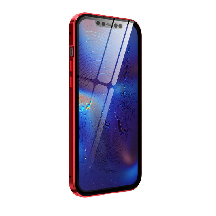 Double Sides Tempered Glass Magnetic Adsorption Metal Frame HD Screen Case For iPhone 12 mini(Red)
