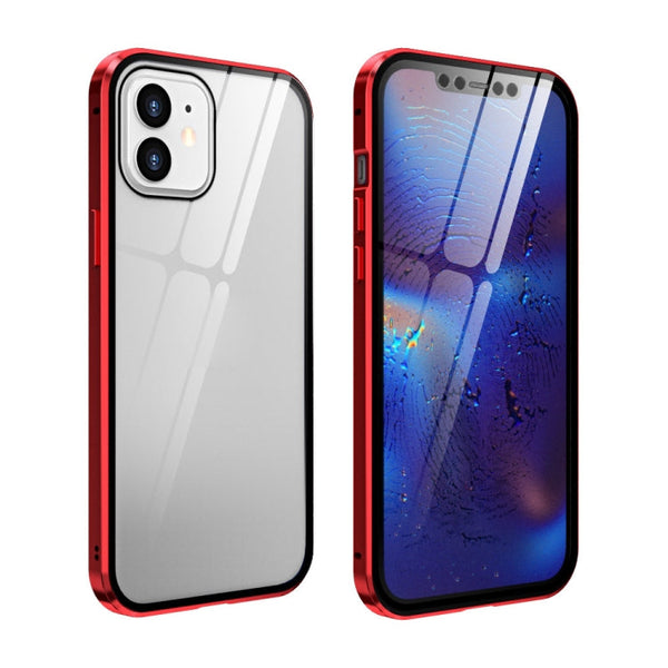 Double Sides Tempered Glass Magnetic Adsorption Metal Frame HD Screen Case For iPhone 12 mini(Red)